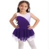 Jhaoyu Girls Figure Skating Dress Sleeveless Sequin Mesh Spliced Ballet Dance Stage Performance Competition Costume Dark Purple&Light Purple 14 Years view 1