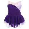 Jhaoyu Girls Figure Skating Dress Sleeveless Sequin Mesh Spliced Ballet Dance Stage Performance Competition Costume Dark Purple&Light Purple 14 Years view 3