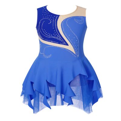 Jhaoyu Girls Figure Skating Dress Sleeveless Sequin Mesh Spliced Ballet Dance Stage Performance Competition Costume Blue A 12 Years
