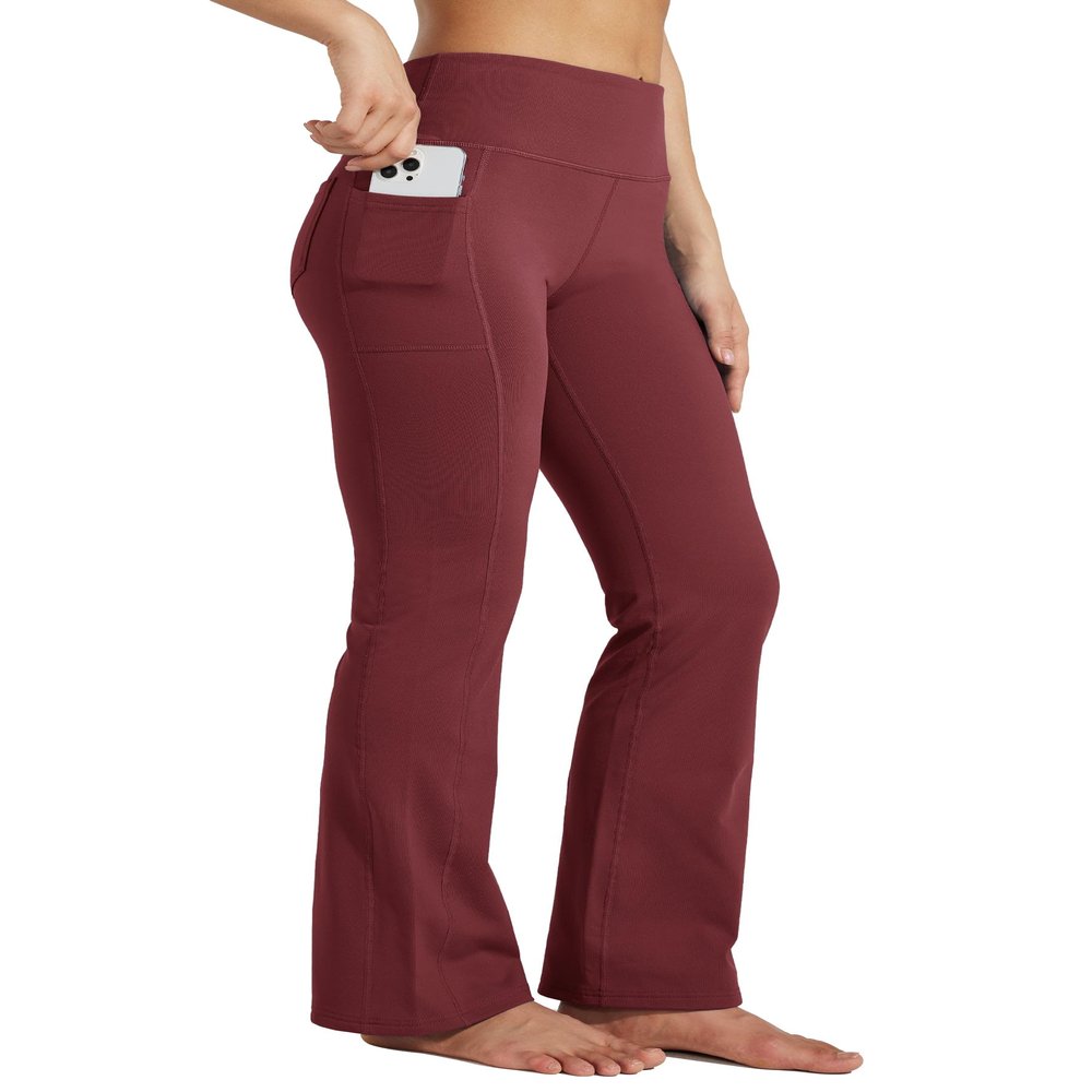 Willit Women's Fleece Lined Pants Yoga Bootcut Thermal Winter Pants High Waisted Flare Leggings Water Resistant Wine Red M