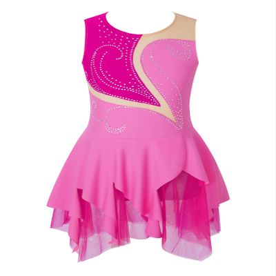 Jhaoyu Girls Figure Skating Dress Sleeveless Sequin Mesh Spliced Ballet Dance Stage Performance Competition Costume Rose Pink A 12 Years