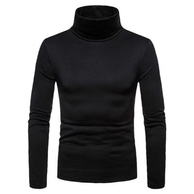 Pohullan Men's Sweaters Turtleneck Plain Stretch Kintted Pullovers Basic Tops Slim Fit Mens Sweater Black L