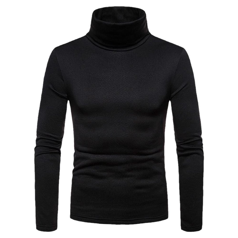 Pohullan Men's Sweaters Turtleneck Plain Stretch Kintted Pullovers Basic Tops Slim Fit Mens Sweater Black L