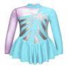 Jhaoyu Girls Figure Skating Dress Shiny Sequin Mesh Long Sleeve Roller Skating Competition Leotard Ballet Tutu Dress Sky Blue C 14 Years view 1