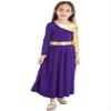 FEESHOW Girls Metallic Cross Liturgical Praise Dance Dress Lyrical Dancewear Color Block Full Length Robe Worship Purple 10 Years view 2