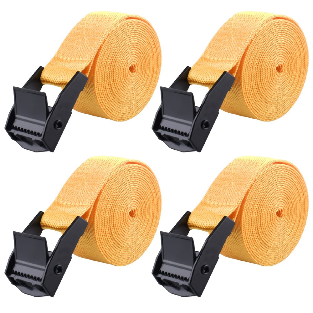 TRIWONDER Cinch Tie Down Strap Lashing Straps Heavy Duty Nylon Straps with Cam Buckles for Cargo, Trucks, Boat, Motorcycle,SUP, Kayak, Canoe, Trailer (2m, Yellow - 4 Pack)