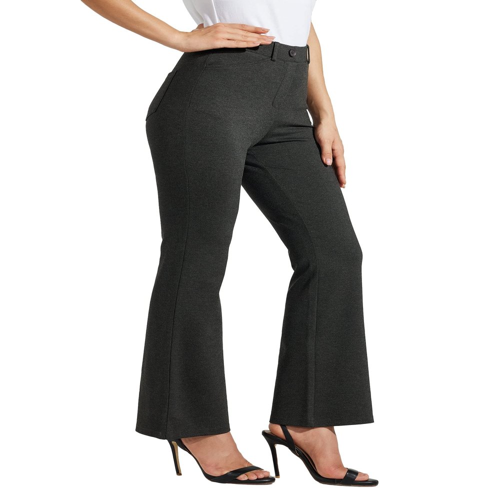 Willit 28" Women's Yoga Dress Pants Bootcut Stretch Work Slacks Office Business Casual Pants Belt Loops 4 Pockets Petite Charcoal Dark Grey XL