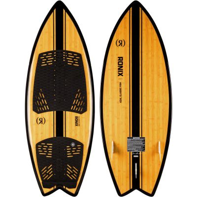 Ronix Koal Classic Fish Wakesurf Board for All Levels | Versatile Forgiving Surf-Style Board with Tool-Free Fin-S System & Swallowtail | Best for Recreational Wakesurfing, Glossy Black/Bamboo, 5'