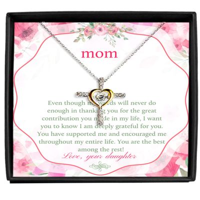 zapbest Cross Dancing Necklace I Am Deeply Grateful To You, Mothers Day Necklace, Birthday Necklace For Mother, Mom, From Daughter, Anniversary Mom, Cross D