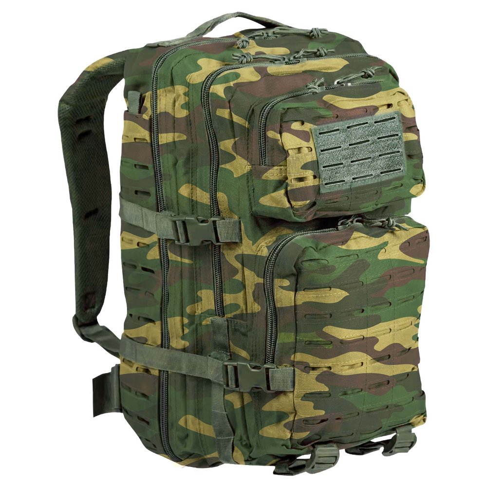 BaHoki Essentials Large Size Tactical Backpack - Military Rucksack with Molle Bags - Ventilated Mesh Adjustable Bag (Woodland Camo)