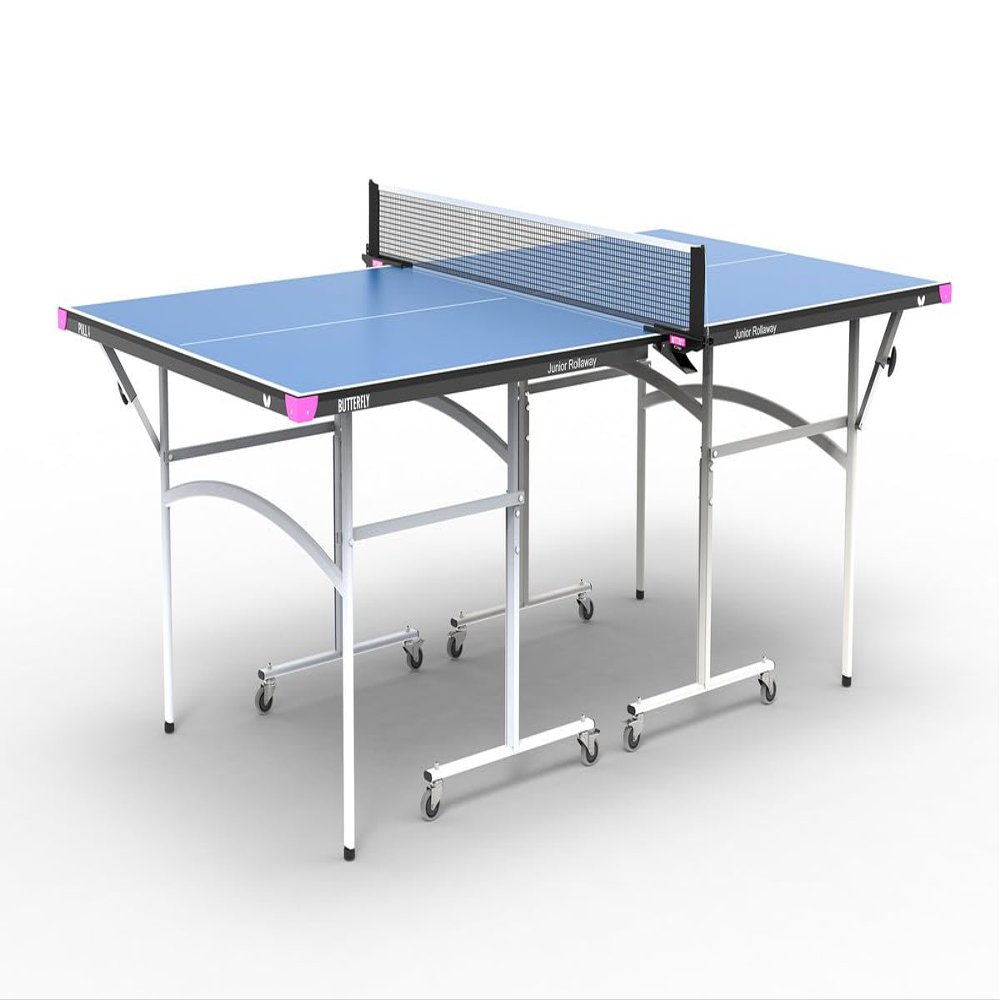 Butterfly Junior Rollaway Ping Pong Table - 3/4 Size Table Tennis Table - Space Saver Game Table for Game Room - Regulation Height Ping Pong Table - Sturdy Frame - Net Included