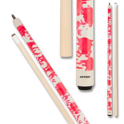 Action VAL36 Value Series Pool Cue - 58" Cue - Hard Maple Shaft with 13mm Boar Skin Tip - Gloss White with Hot Pink Splatter, 21oz