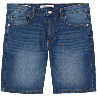 Calvin Klein Boys' Relaxed Fit Denim Shorts, 5-Pocket Style, Zipper Fly & Button Closure, Houston Mid, 5