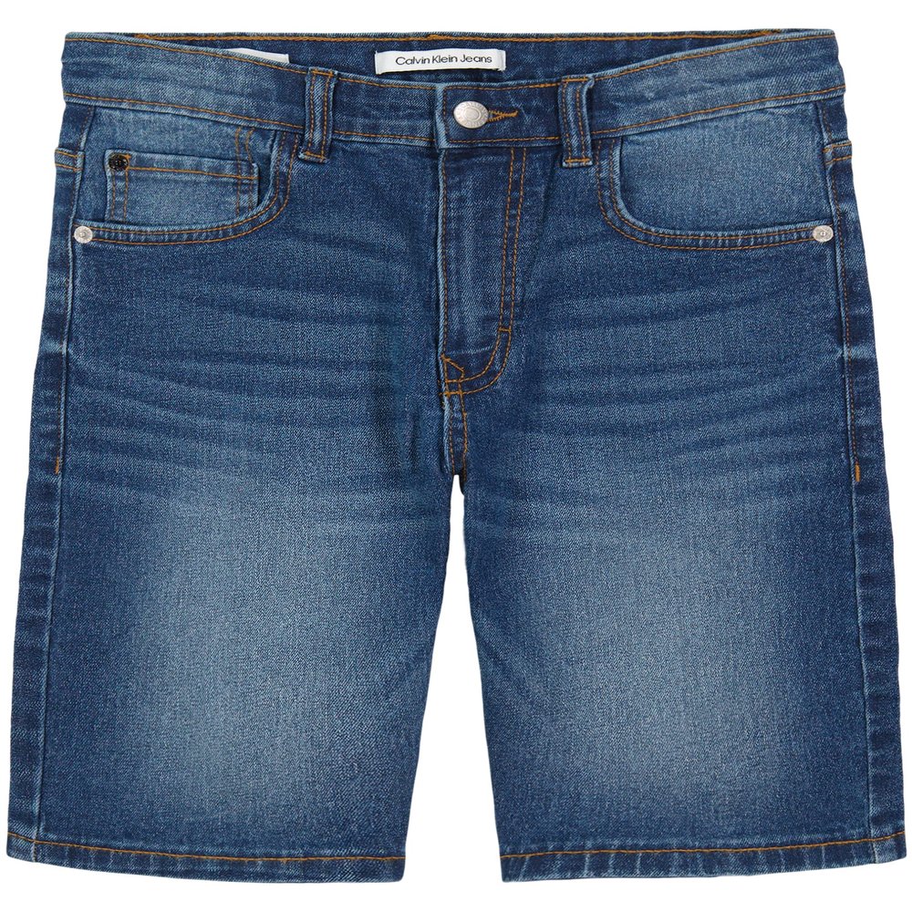Calvin Klein Boys' Relaxed Fit Denim Shorts, 5-Pocket Style, Zipper Fly & Button Closure, Houston Mid, 5