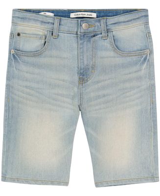 Calvin Klein Boys' Relaxed Fit Denim Shorts, 5-Pocket Style, Zipper Fly & Button Closure, Dallas Light, 5