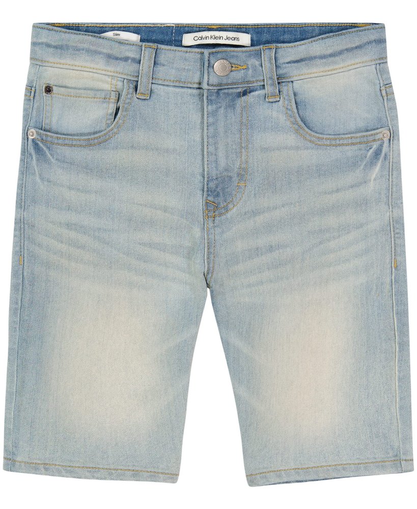 Calvin Klein Boys' Relaxed Fit Denim Shorts, 5-Pocket Style, Zipper Fly & Button Closure, Dallas Light, 5