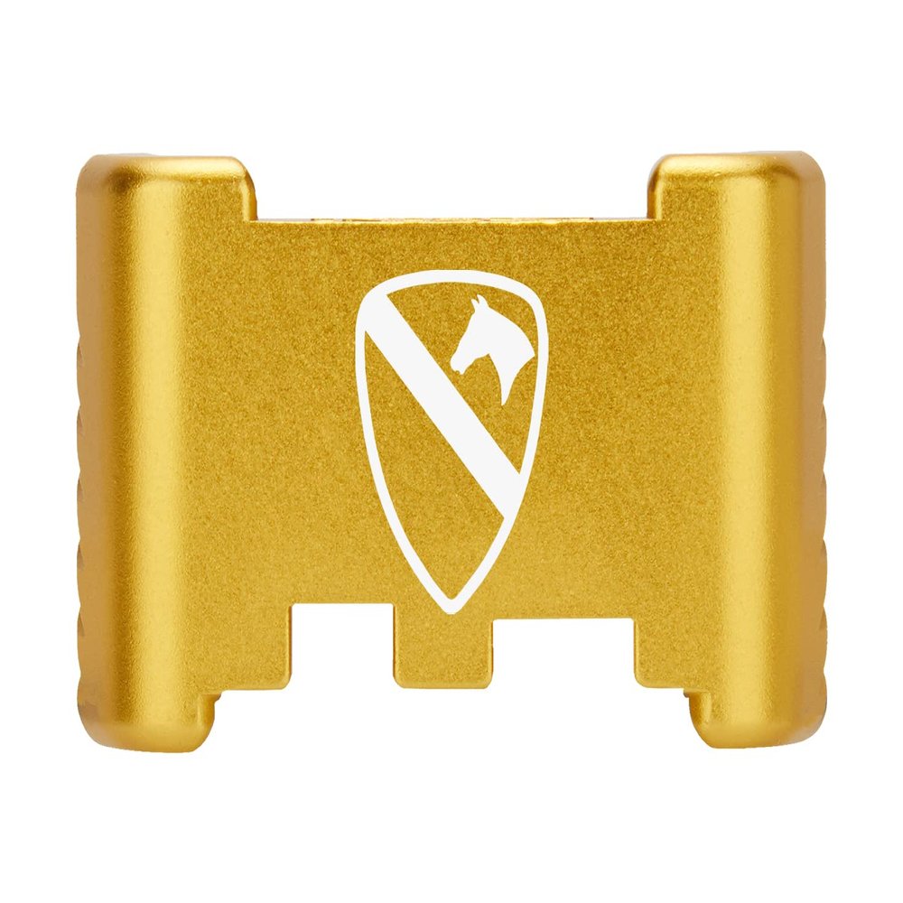 NDZ Performance Aluminum Slide Racker Back Plate for Glock 43 43X 48  Improved Slide Grip, Laser Engraved, Gold  US Army 1st Cavalry