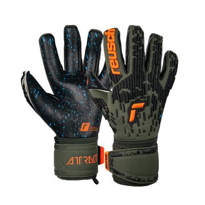Reusch Attrakt Freegel Fusion Goaliator Goalkeeper Gloves, Desert Green/Shocking Orange/Black, Size 9