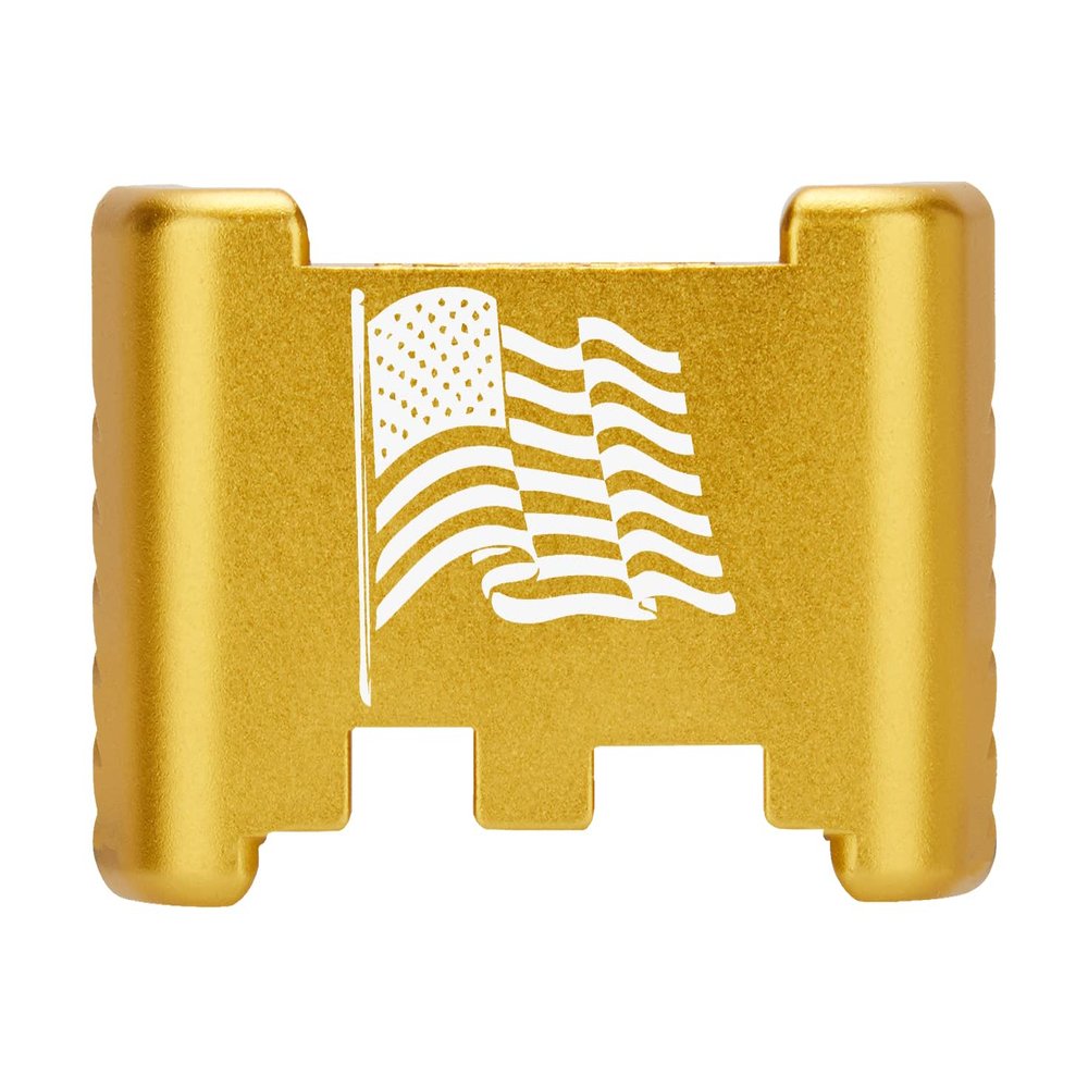 NDZ Performance Aluminum Slide Racker Back Plate for Glock 43 43X 48  Improved Slide Grip, Laser Engraved, Gold  US Flag Wave 2