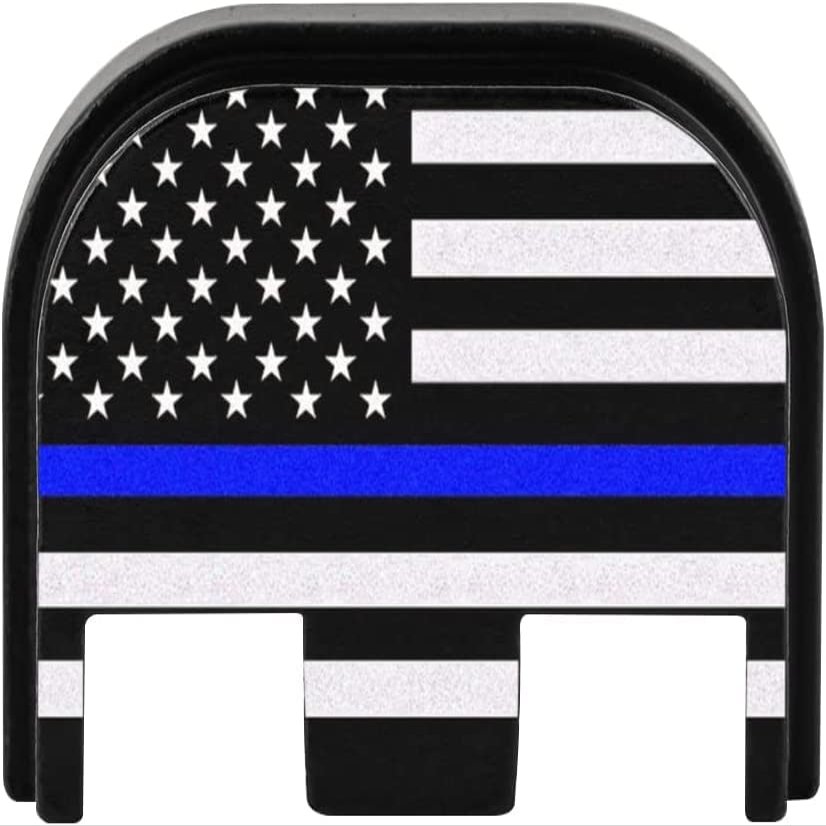 Aluminum Rear Slide Cover Plate for Gen 1-5 Glock 17 19 19X 22 23 26 27 34 44 45 9mm/.357/.40 S&W/.45 Accessories, Thin Blue LINE US Flag