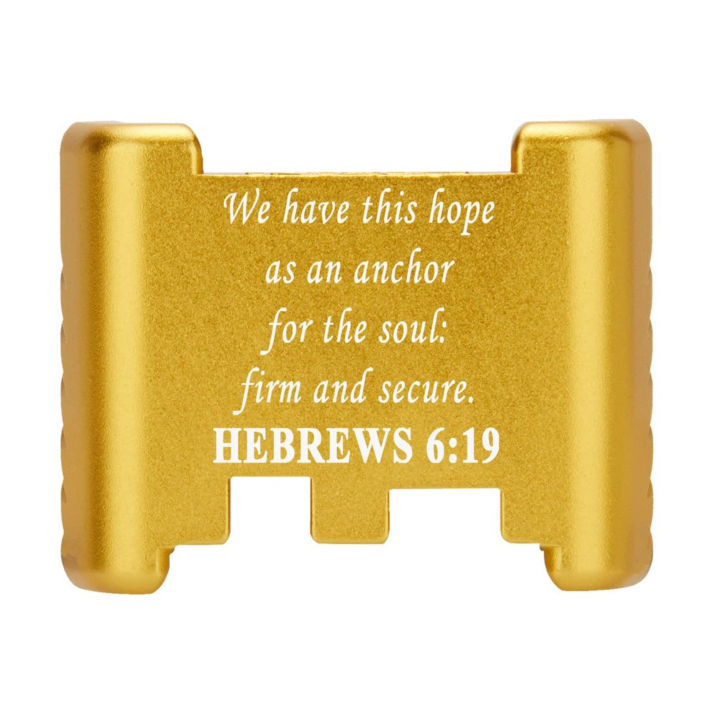 NDZ Performance Aluminum Slide Racker Back Plate for Glock 43 43X 48  Improved Slide Grip, Laser Engraved, Gold  Bible Hebrews 6:19