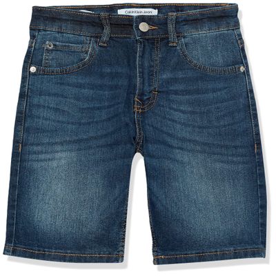 Calvin Klein Boys' Relaxed Fit Denim Shorts, 5-Pocket Style, Zipper Fly & Button Closure, Austin Dark, 4