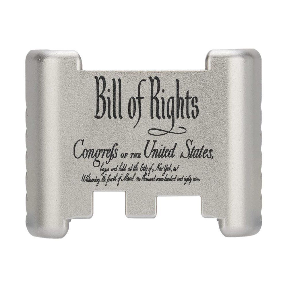 NDZ Performance Aluminum Slide Racker Back Plate for Glock 43 43X 48  Improved Slide Grip, Laser Engraved, Silver  Bill of Rights Script Text