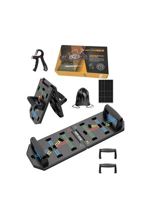 HOT-Chill Push Up Board At Home Workout Equipment for Arms Shoulder Chest Back and Hands Pushup board with Hand Grip Foldable Pushup Bar with Color coded positions for Muscle Growth and Strength.