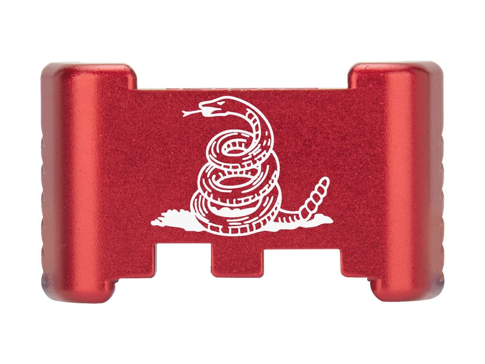NDZ Performance Aluminum Slide Racker Back Plate for Glock 43 43X 48 Improved Slide Grip, Laser Engraved, Red Don't Tread On Me Snake Only