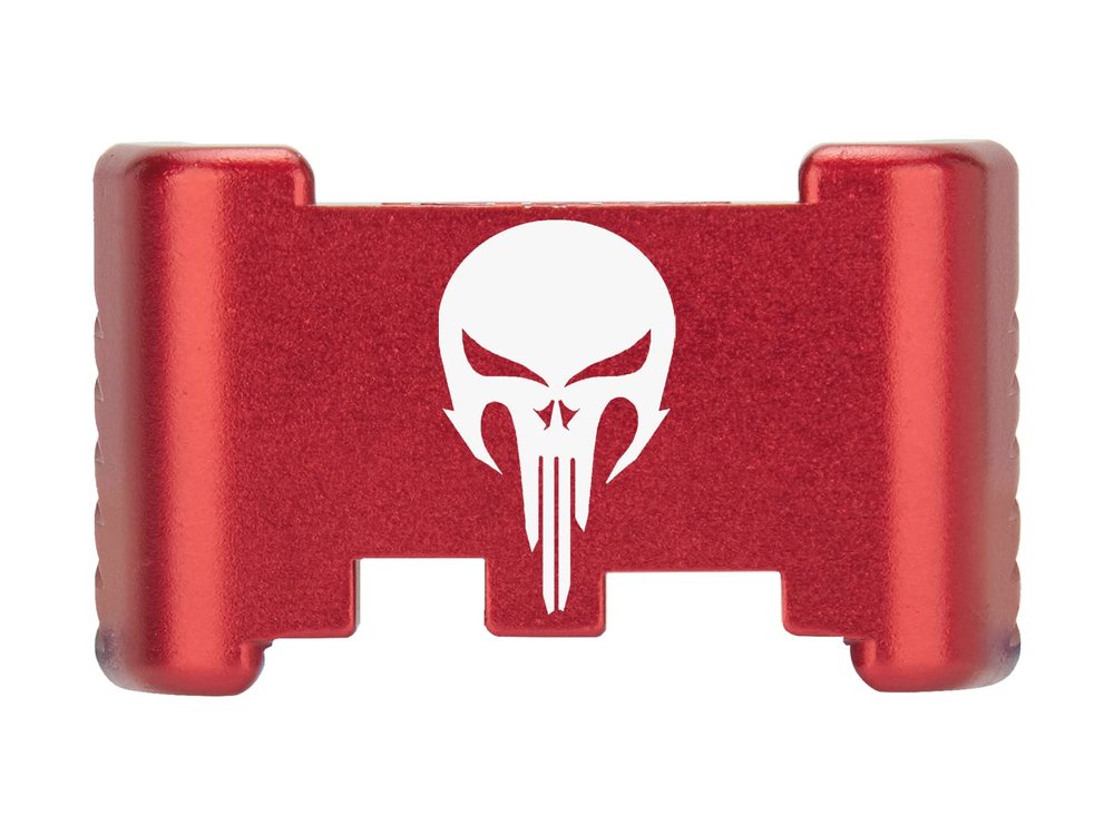 NDZ Performance Aluminum Slide Racker Back Plate for Glock 43 43X 48 Improved Slide Grip, Laser Engraved, Red NDZ Skull 2