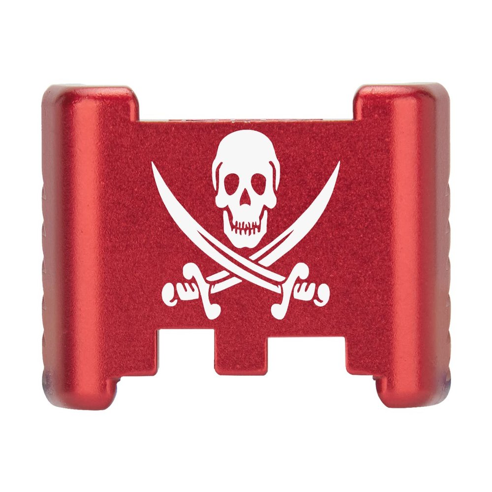NDZ Performance Aluminum Slide Racker Back Plate for Glock 43 43X 48  Improved Slide Grip, Laser Engraved, Red  Skull and Crossbones Jolly Roger