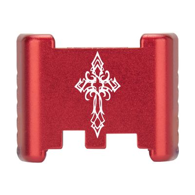 NDZ Performance Aluminum Slide Racker Back Plate for Glock 43 43X 48  Improved Slide Grip, Laser Engraved, Red  Tribal Cross