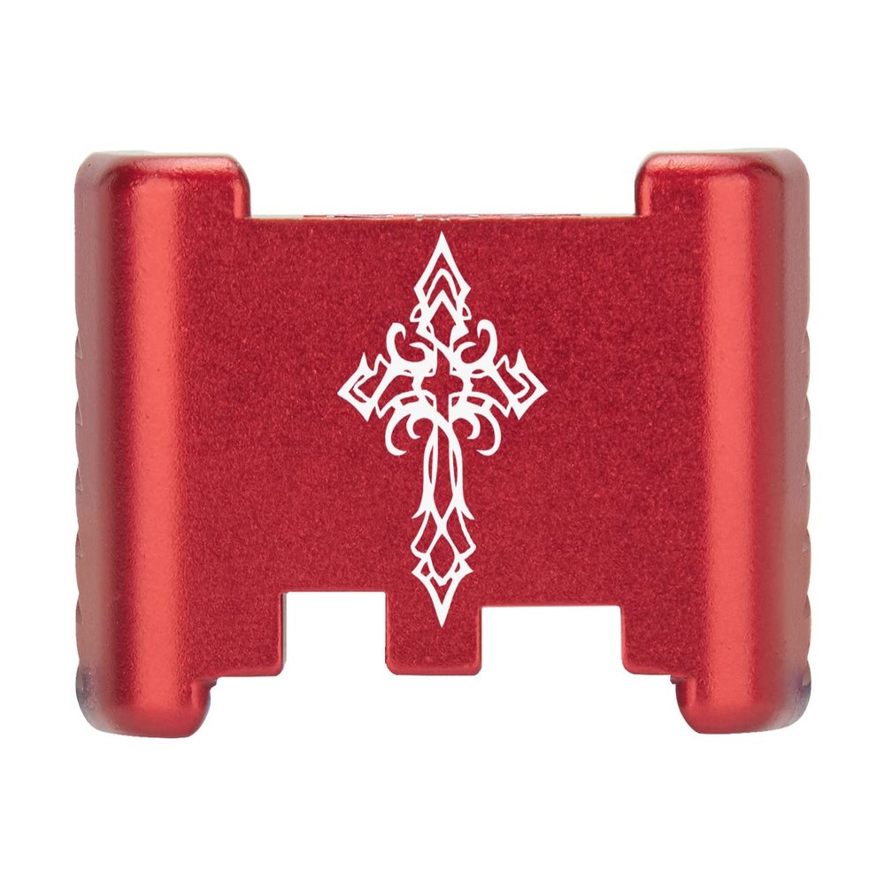 NDZ Performance Aluminum Slide Racker Back Plate for Glock 43 43X 48  Improved Slide Grip, Laser Engraved, Red  Tribal Cross
