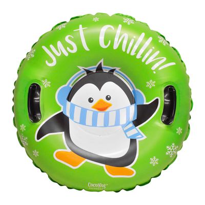 CocoNut Outdoor- 32 Inflatable Penguin Snow Ring- Just Chillin Heavy Duty Snow Sled with Sturdy Handles for Kids, Teens and Adults-Cold Resistant Toboggan -Lightweight Tube for Boys and Girls