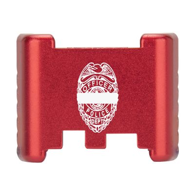 NDZ Performance Aluminum Slide Racker Back Plate for Glock 43 43X 48  Improved Slide Grip, Laser Engraved, Red  Police Officer Logo Fallen