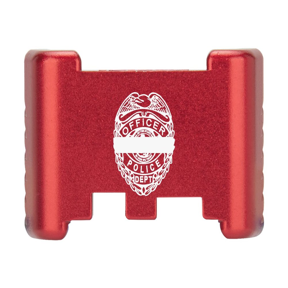 NDZ Performance Aluminum Slide Racker Back Plate for Glock 43 43X 48  Improved Slide Grip, Laser Engraved, Red  Police Officer Logo Fallen