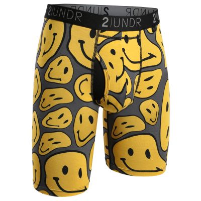 2UNDR Mens Swing Shift 9" Boxer Long Leg Underwear (Smiley, Small)