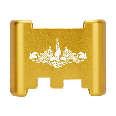 NDZ Performance Aluminum Slide Racker Back Plate for Glock 43 43X 48  Improved Slide Grip, Laser Engraved, Gold  Submarine Warfare Insignia