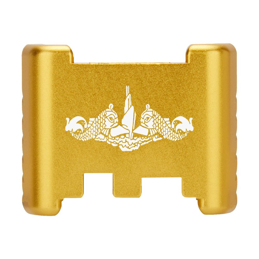 NDZ Performance Aluminum Slide Racker Back Plate for Glock 43 43X 48  Improved Slide Grip, Laser Engraved, Gold  Submarine Warfare Insignia