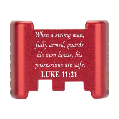 NDZ Performance Aluminum Slide Racker Back Plate for Glock 43 43X 48  Improved Slide Grip, Laser Engraved, Red  Bible Luke 11:21