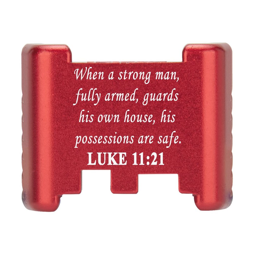 NDZ Performance Aluminum Slide Racker Back Plate for Glock 43 43X 48  Improved Slide Grip, Laser Engraved, Red  Bible Luke 11:21