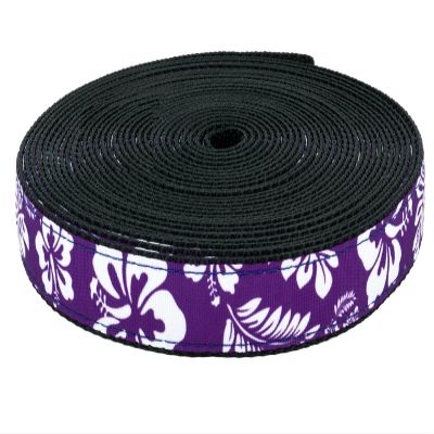 Country Brook Design - Purple Hawaiian on Black Nylon Webbing (3/4 Inch, 5 Yards)