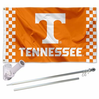 College Flags & Banners Co. Volunteers Checkerboard Flag with Pole and Bracket Holder University Set