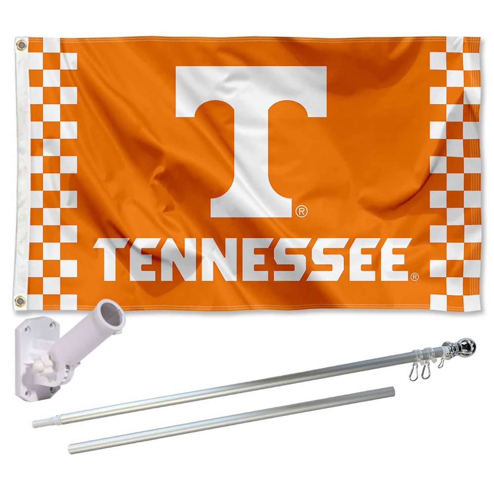 College Flags & Banners Co. Volunteers Checkerboard Flag with Pole and Bracket Holder University Set