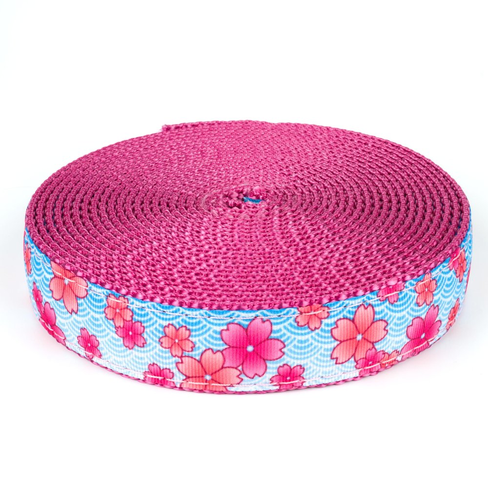 Country Brook Design - Pink April Blossoms on Rose Nylon Webbing (3/4 Inch, 5 Yards)