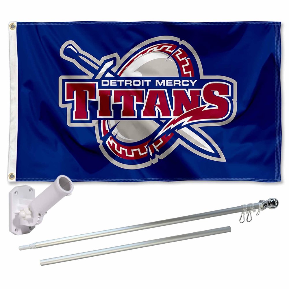 Detroit Mercy Titans Shield Flag with Pole and Bracket Holder University Set