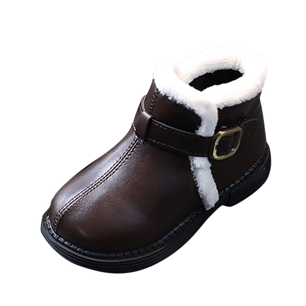 Fashion Autumn and Winter Girls Boots Flat Bottom Non Slip Short Plush Warm Solid Buckle Slippers for Toddler Girls (Brown, 2-2.5 Years Toddler)