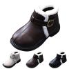 Fashion Autumn and Winter Girls Boots Flat Bottom Non Slip Short Plush Warm Solid Buckle Slippers for Toddler Girls (Beige, 3-3.5 Years Toddler) view 4