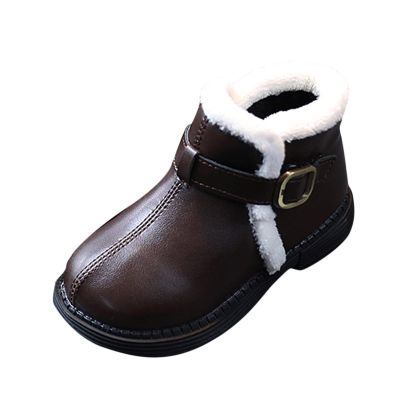 Fashion Autumn and Winter Girls Boots Flat Bottom Non Slip Short Plush Warm Solid Buckle Slippers for Toddler Girls (Brown, 4.5-5 Years Toddler)