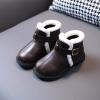 Fashion Autumn and Winter Girls Boots Flat Bottom Non Slip Short Plush Warm Solid Buckle Slippers for Toddler Girls (Brown, 4.5-5 Years Toddler) view 2